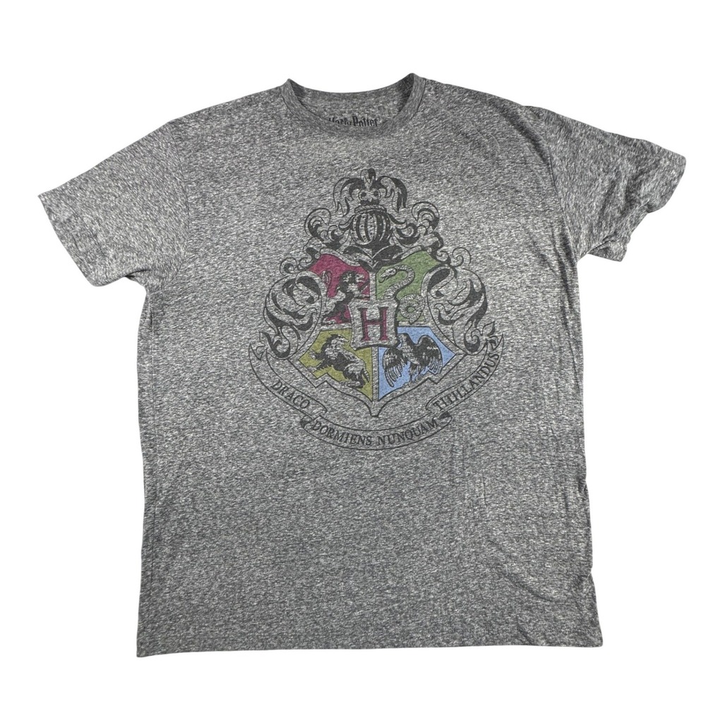Harry Potter T-Shirt Mens XL Gray Hogwarts Crest Graphic Tee Short Sleeve Cotton - Picture 2 of 7